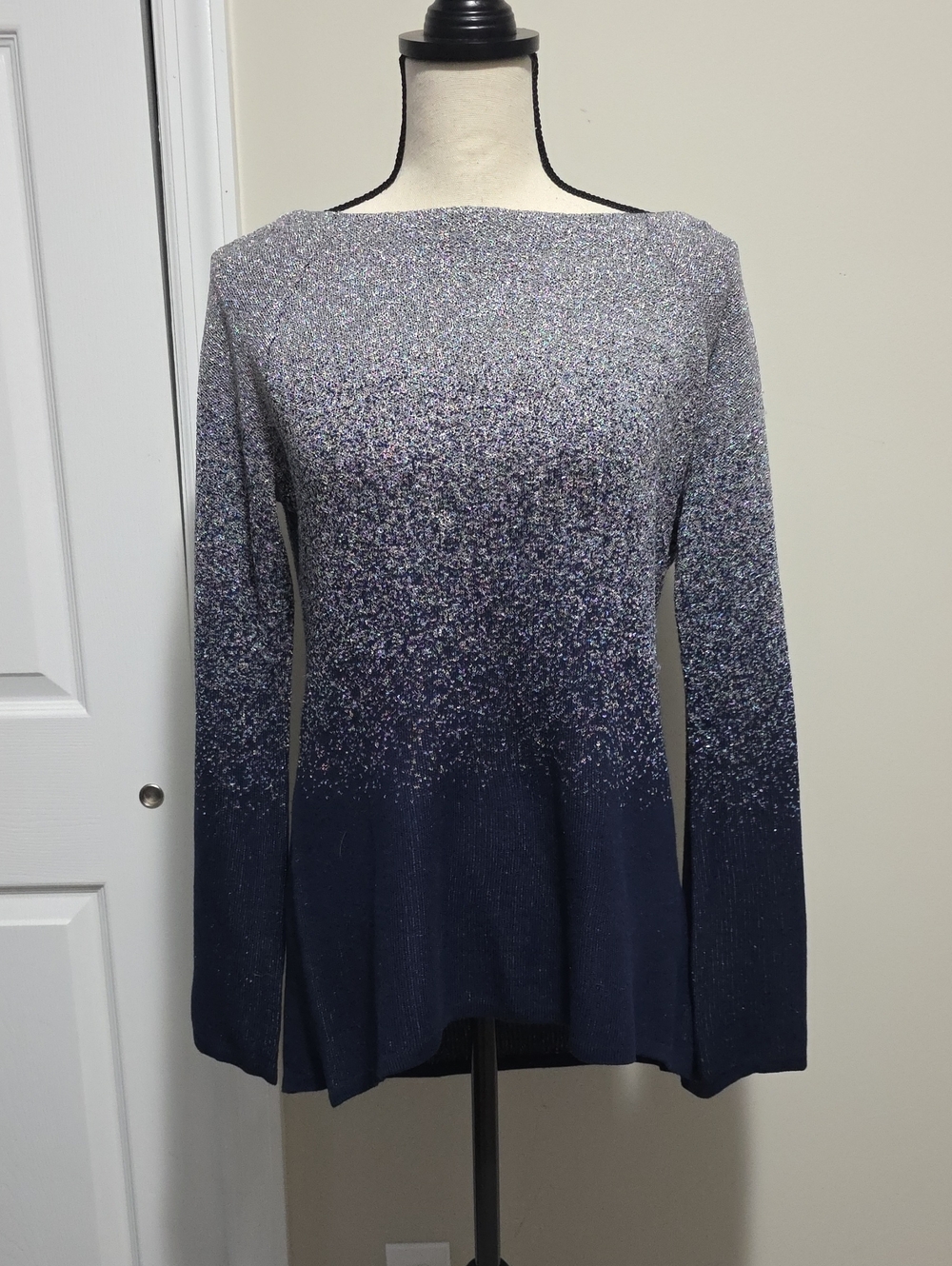 White House Black Market WHBM Shimmer Ombre Glitter Boatneck Shirt Top Medium
